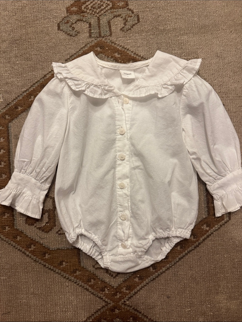 Classic White Ruffle-Collar Baby Girls' Button Romper